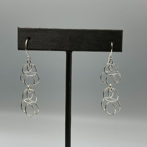 Sterling Silver Dangle Earrings Openwork Swirl Design Lightweight 925 Pierced - Picture 1 of 10